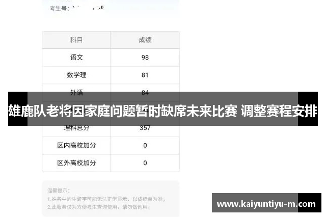 雄鹿队老将因家庭问题暂时缺席未来比赛 调整赛程安排