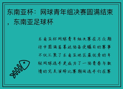 东南亚杯：网球青年组决赛圆满结束，东南亚足球杯
