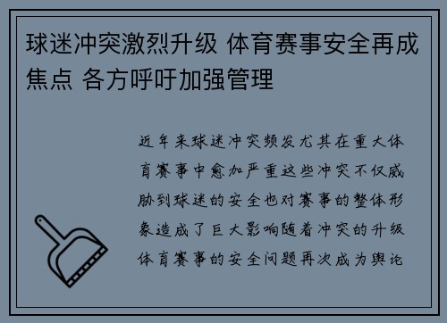 球迷冲突激烈升级 体育赛事安全再成焦点 各方呼吁加强管理